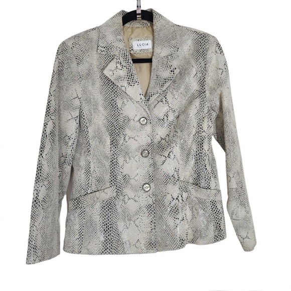 Vintage Jackets & Blazers - Lucia Womens Jacket Beige Suede Snake Print Vtg 90s Y2K 00s Blazer Coat Size 8 M